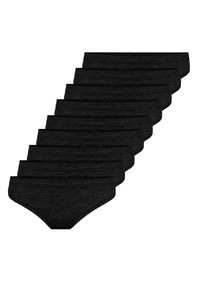 Schwarze Baumwollslips in einer Reihe angeordnet, die eine glatte Textur und einen elastischen Bund präsentieren, und ein schlichtes, klassisches Design zur Schau stellen.