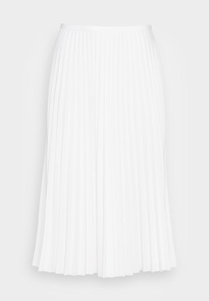 Falda blanca plisada con un diseño de longitud media. Fabricada con una tela suave, presenta pliegues nítidos y espaciados uniformemente. Cintura elástica.