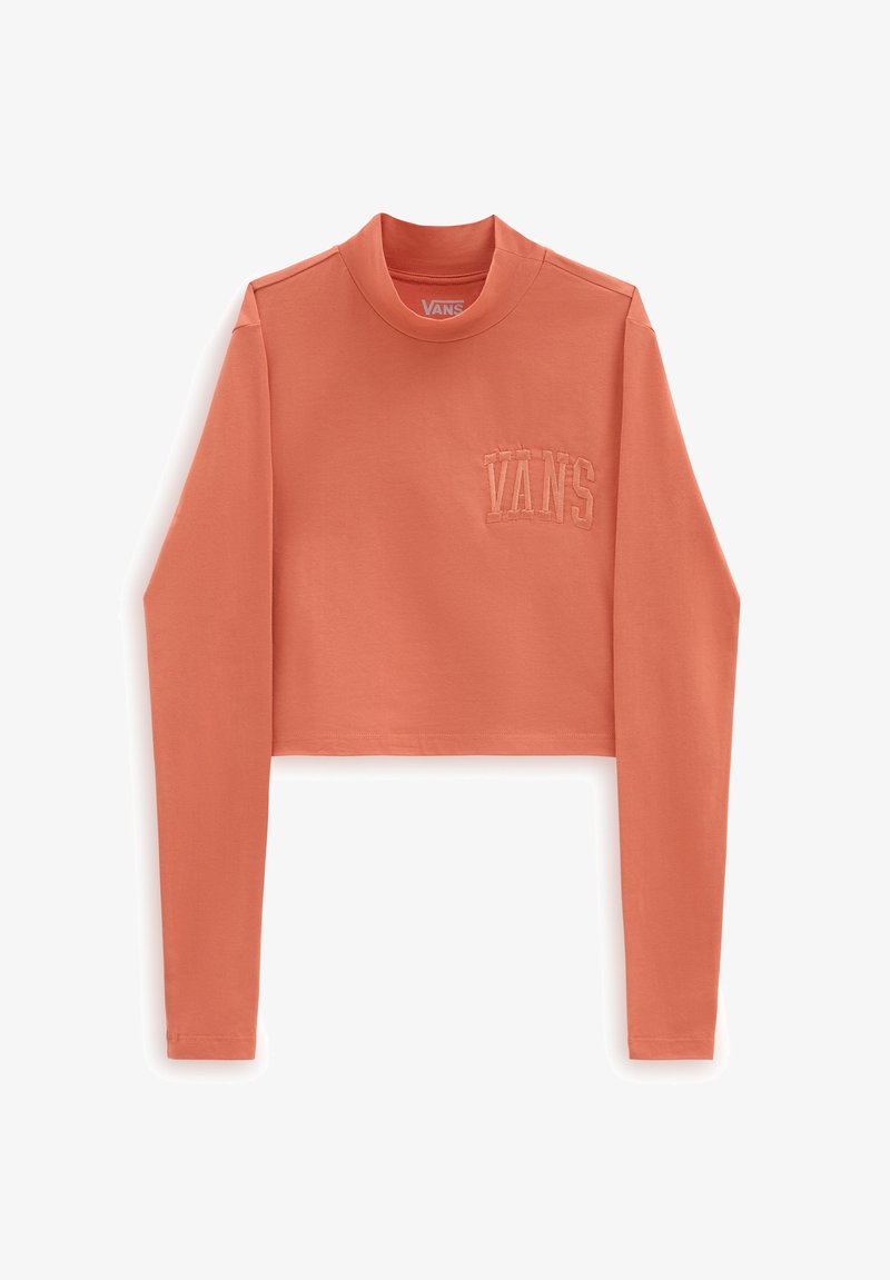 Pitkähihainen, lyhyempi paita korallin värissä, jossa on korkea kaulus. Vaatteessa on hienovarainen "VANS"-logo brodeerattuna rinnassa. Valmistettu pehmeästä, kevyestä kankaasta.