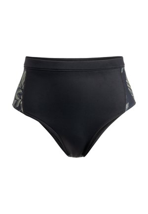 Bas de maillot noir taille haute avec un panneau latéral à motifs, fabriqué en matière lisse et extensible. Doté d'une large ceinture élastique.