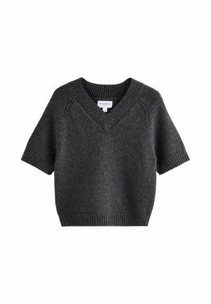 V NECK SHORT SLEEVE - T-shirts basic - charcoal grey