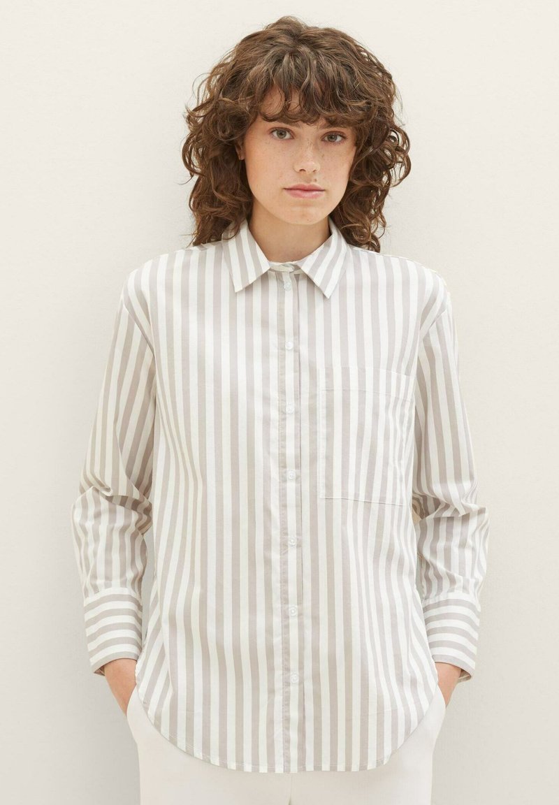 TOM TAILOR Hemdbluse - grey offwhite vertical stripe
