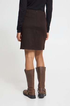 ICHI, KATE JACQUARD SK5 - Falda acampanada - black brown herringbone