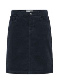 Temno modra kordna krila s ravnim krojem, sprednjimi žepi, gumbom za zapiranje in subtilno teksturo. Čista robna linija brez okrasnih elementov.