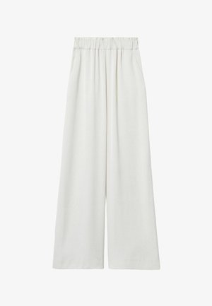 Pantalon large écru avec taille élastique et poches latérales, en tissu léger.