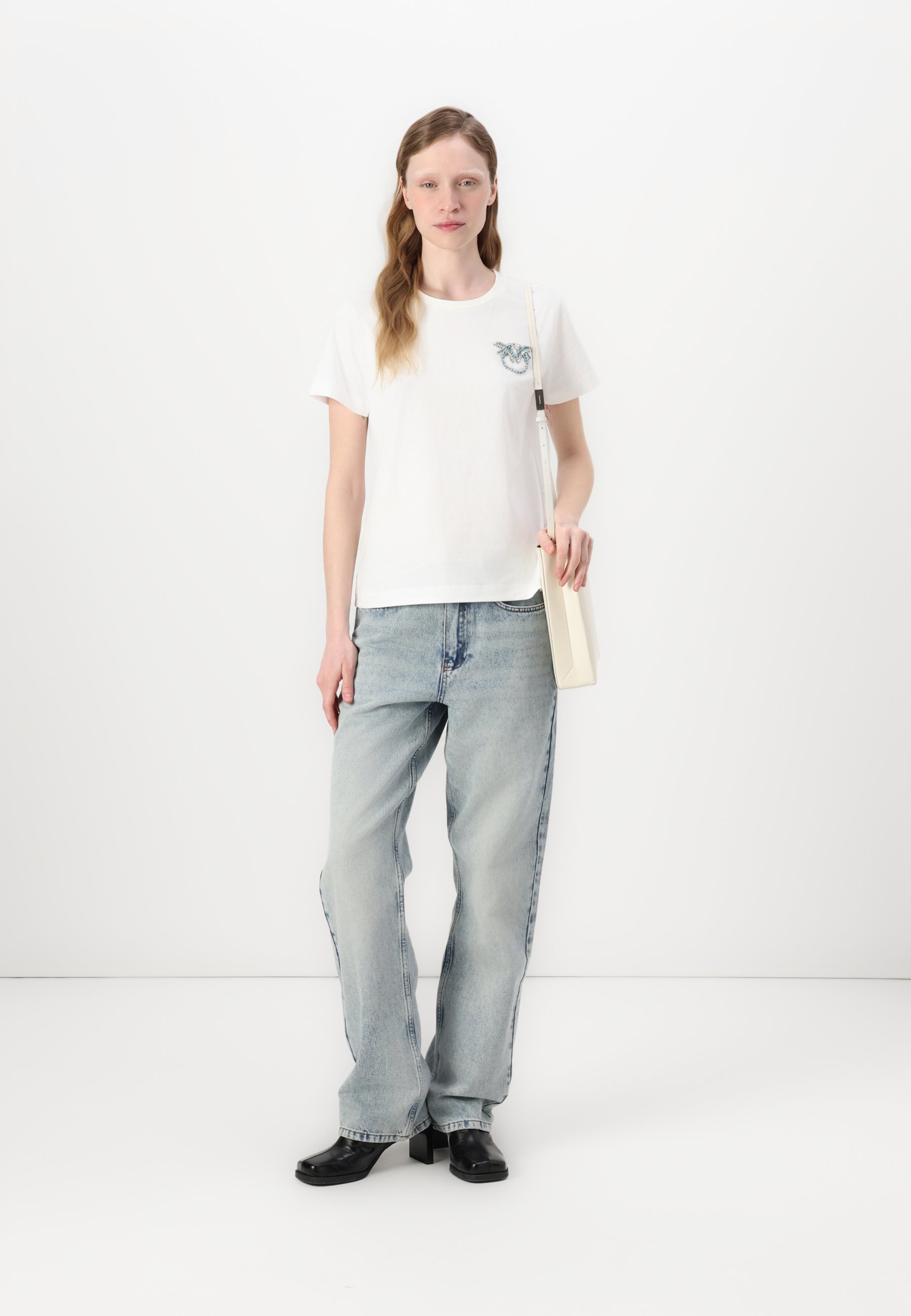 Tシャツ・カットソー PINKO Cotton Raul top Bianco Pinko NAMBRONE LOGO BIRDS RICAMATO - Print T-shirt - bianco