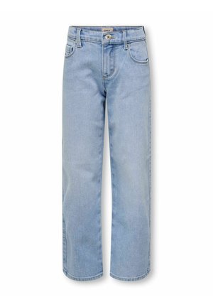 Lyseblå højtaljede jeans med lige ben, knaplukning, bæltestropper og forlommer.