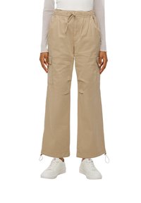Beige cargobroek van katoen, met een relaxte pasvorm, elastische tailleband met trekkoord, zijzakken en brede pijpen.