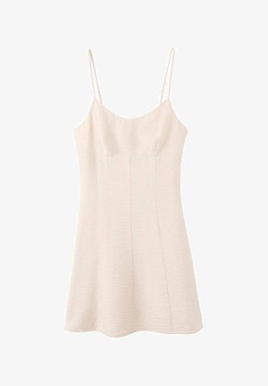 Light beige sleeveless dress with thin adjustable shoulder straps and a slight A-line skirt, displayed on a white background.