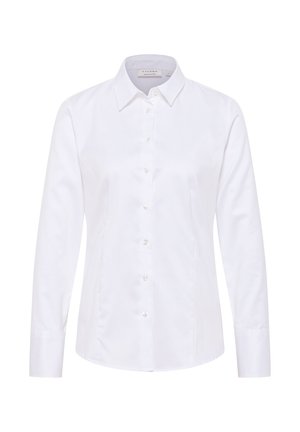 Witte lange mouwen shirt van gladde stof, met een klassieke kraag, voorzijde knoopsluiting en een getailleerde pasvorm.