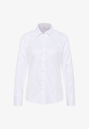 Witte lange mouwen shirt van gladde stof, met een klassieke kraag, voorzijde knoopsluiting en een getailleerde pasvorm.