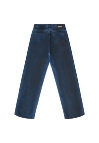 Tmavě modré džíny z denimu se střihováním rovného nohavice, s dvěma zadními kapsami a značkovou etiketou na pasu.