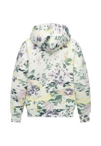 Felpa con cappuccio bianca con un motivo floreale in colori pastello. Presenta polsini e bordo a coste, realizzata in un morbido tessuto texturizzato.