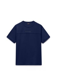 Μπλε σκούρο navy κοντομάνικο T-shirt με κεντημένο λογότυπο "NAPAPIJRI" στο στήθος και στρογγυλή λαιμόκοψη.