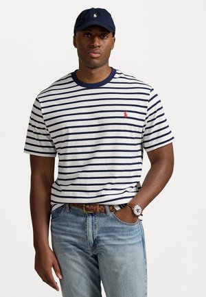 STRIPED JERSEY CREWNECK T-SHIRT - T-shirts med print - white/newport navy