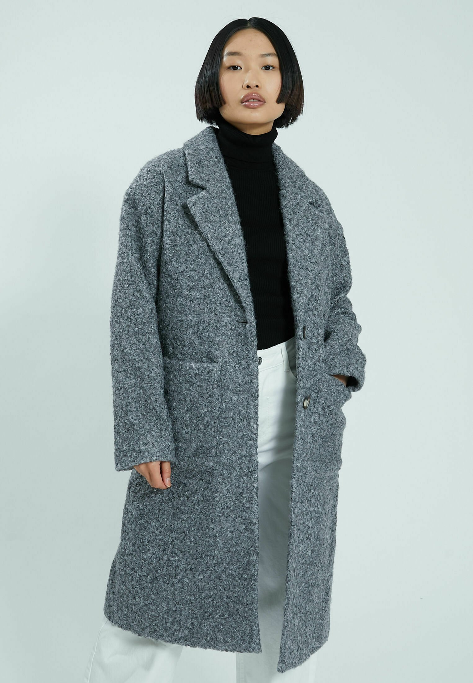 kurzmantel damen grau meliert