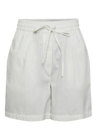 Bílé bavlněné šortky s elastickým pasem, šňůrkou na stažení a předními záhyby. Mají volný střih a rovný lem.