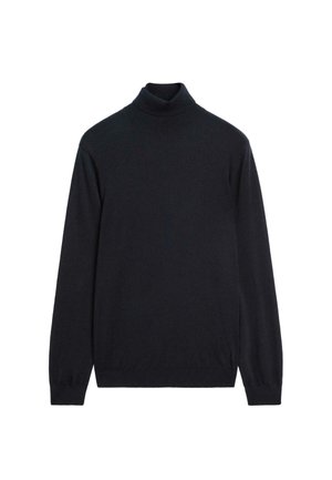 Black long-sleeve turtleneck sweater with ribbed cuffs and hem, displayed on a plain white background.