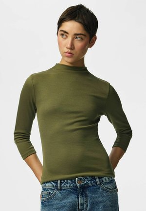 Pieces, TOP PCALLY 3/4 HIGH NECK - T-shirt à manches longues - burnt olive