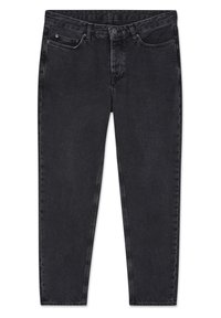 Melni džinsi ar taisnu kāju dizainu, pieci kabatas un maiga izbalēšana. Pabeigti ar klasisku pogu aizdari un jostas cilpām.