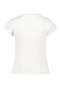 White short-sleeve t-shirt with a fitted design, ribbed texture, and a crew neckline. Clean, simple back view with no graphics or accents.