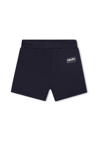 Shorts en coton bleu marine avec une texture lisse, dotés d'une taille plate et d'une étiquette logo blanche "KENZO PARIS" sur le côté.