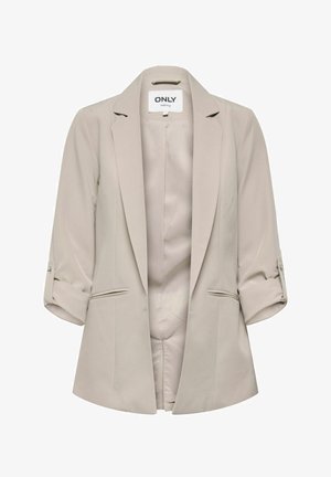 Bež, lagana jakna s jednorednim kopčanjem, reverima s urezima, podvrnutim rukavima učvršćenim gumbima i dva prednja džepa.