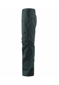 Pantaloni da esterno impermeabili di colore verde scuro, con un taglio dritto, tasche con zip e un orlo rinforzato di colore nero. Presentano dettagli con logo.