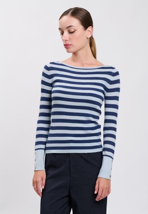 INFLUENCER, INFLUENCER PULLOVER BOAT-NECK STRIPED PULLOVER - Pullover - indigo