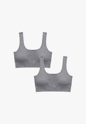 Ljusgrå, ribbad bralette i tyg med breda axelband och fyrkantig halsringning. Har subtil "POLO"-text på banden. Set i två delar.