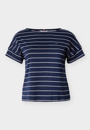 Tommy Hilfiger Curve, CURVE CAP SLEEVE RELAXED T-SHIRT - Μπλουζάκι με στάμπα - dark night/ecru