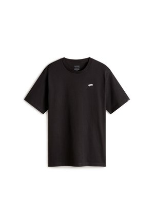 Černé bavlněné tričko s krátkým rukávem a kulatým výstřihem. Na hrudi se nachází malé bílé logo skateboardu. Jednoduchý design a střih.