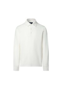 Polo a maniche lunghe in cotone bianco, con colletto e patta con tre bottoni. Tessuto liscio con dettagli minimi.