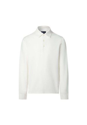 Langarm polo shirt van witte katoen, met een kraag en een knopenlijst met drie knopen. Soepele textuur met minimale details.
