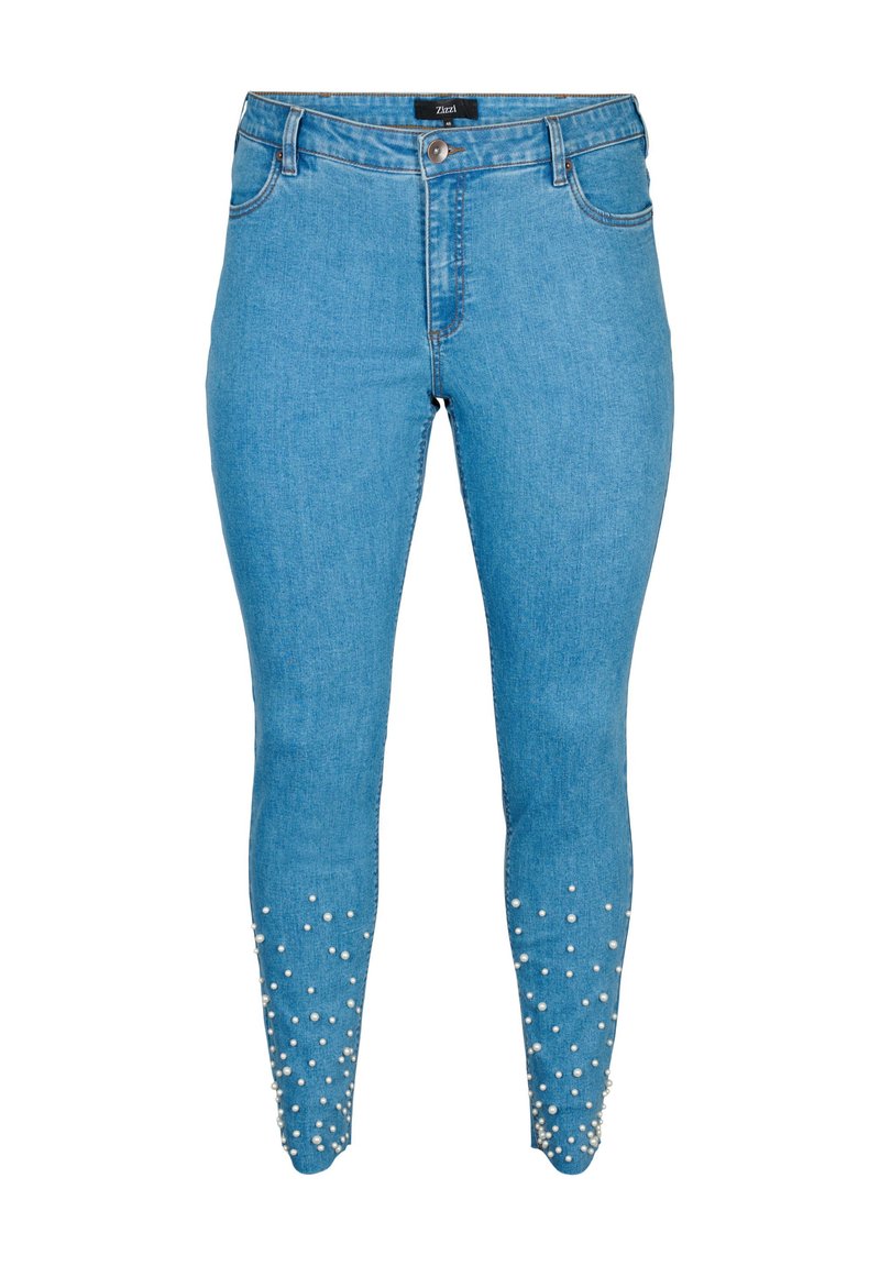 Zizzi GESCHNITTENE EMILY MIT PERLEN - Jeans Slim Fit - light blue 