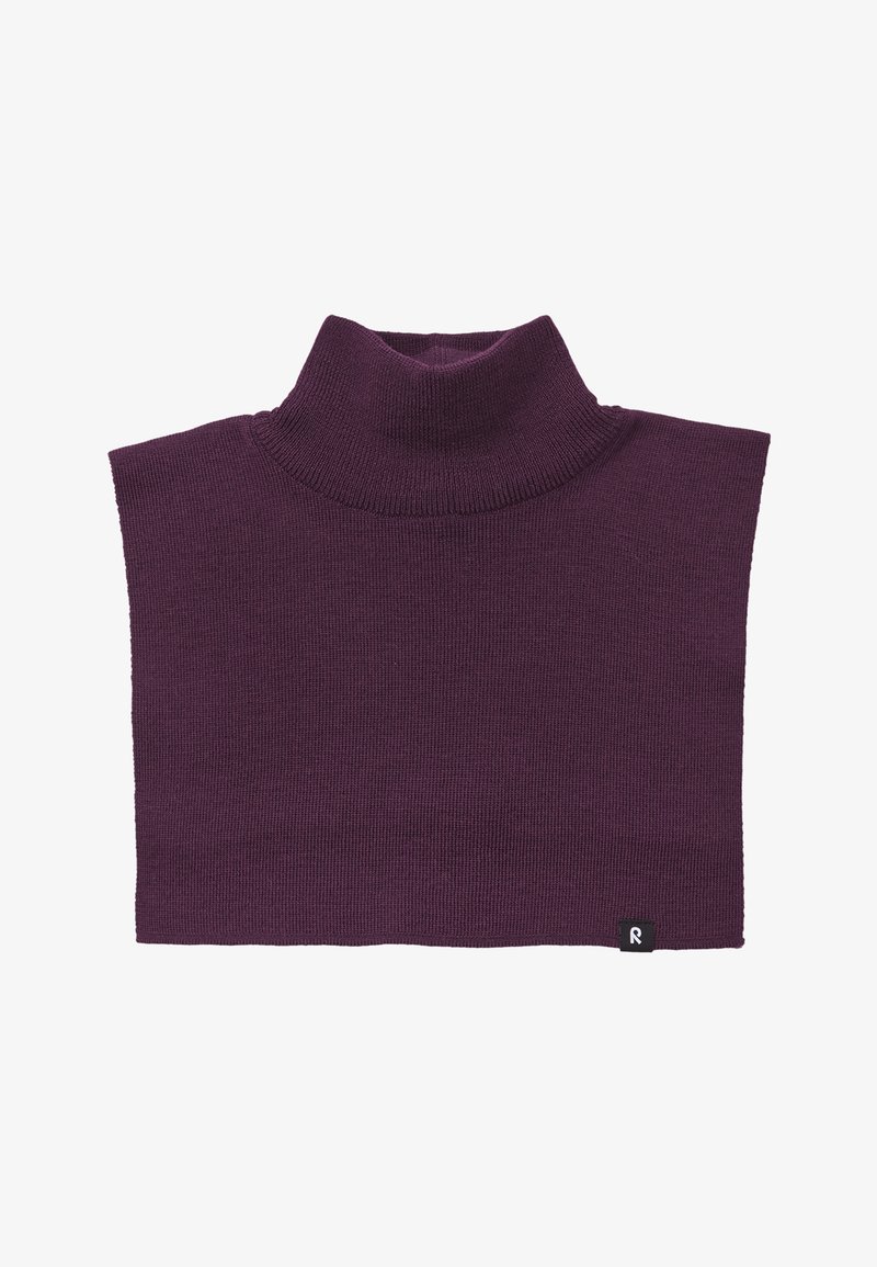 Fioletowy dzianinowy sweter z golfem, z wysokim kołnierzem, krótkimi rękawami oraz boczną metką z logo. Gładka tekstura, dopasowany krój.