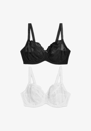 Schwarzer Spitzen-BH mit transparentem Netz-Cup, gezackten Spitzenrändern und verstellbaren Trägern. Ein Schleifen-Detail in der Mitte setzt einen dezenten Akzent.