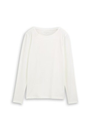Witte longsleeve gemaakt van zacht materiaal, met een ronde hals en een rechte snit, voorzien van zijsplitten aan de zoom voor meer bewegingsvrijheid.