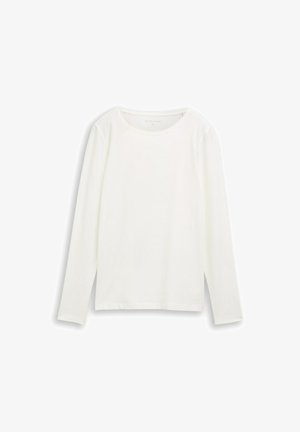 Witte longsleeve gemaakt van zacht materiaal, met een ronde hals en een rechte snit, voorzien van zijsplitten aan de zoom voor meer bewegingsvrijheid.