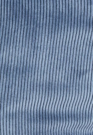 Tessuto in corduroy blu caratterizzato da una texture verticale a coste, con superficie morbida e pelosa. La texture è liscia con costine fini e equidistanti.