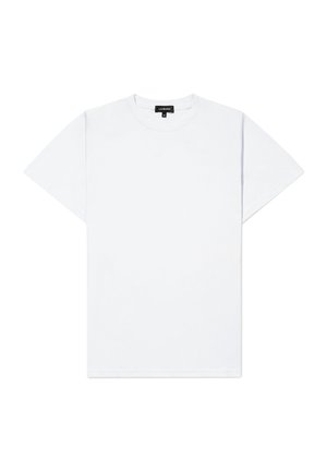 Biała bawełniana koszulka z krótkim rękawem, okrągłym dekoltem i luźnym krojem. Prosty design, bez wzorów ani akcentów. Metka przy dekolcie.