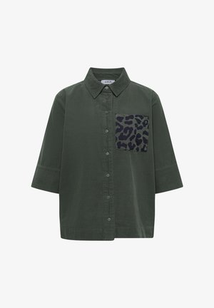 Cecil, SHORT-SLEEVED CORDUROY SHIRT-STYLE TOP WITH BREAST POCKET - Chemisier - dried olive green