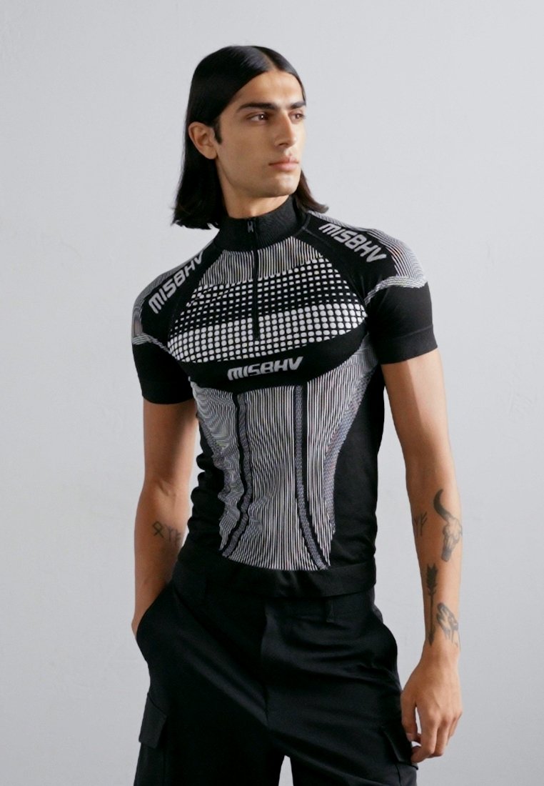 MISBHV SPORT EUROPA QUARTER ZIP - T-shirt print - black/white