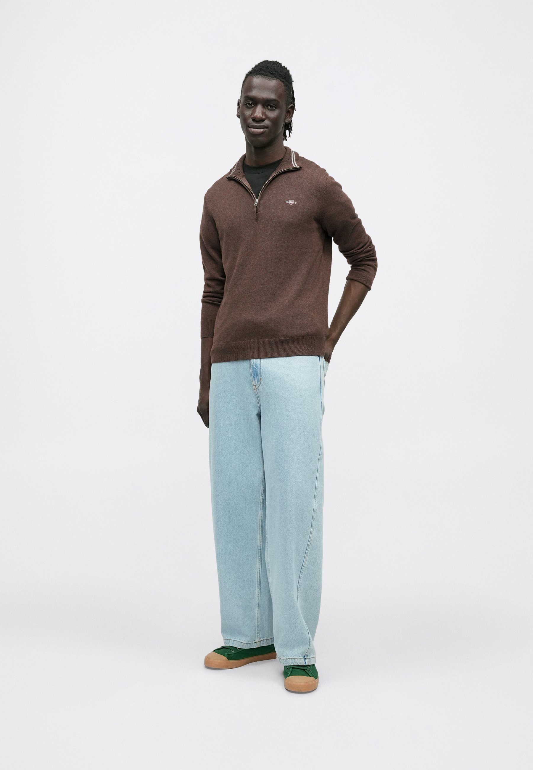 GANT CLASSIC COTTON HALF ZIP - Jumper - brown melange/brown