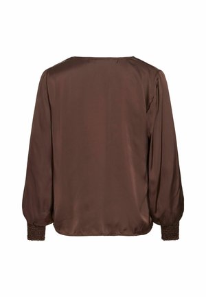 VILA, LONG SLEEVED TOP VISOFIE V-NECK - Blouse - coffee bean