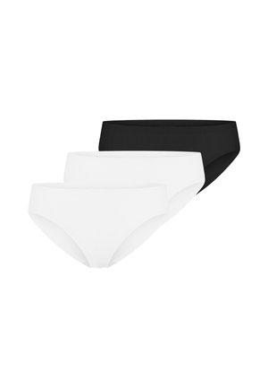 Three seamless briefs stacked, two white in front and one black behind, shown against a white background.