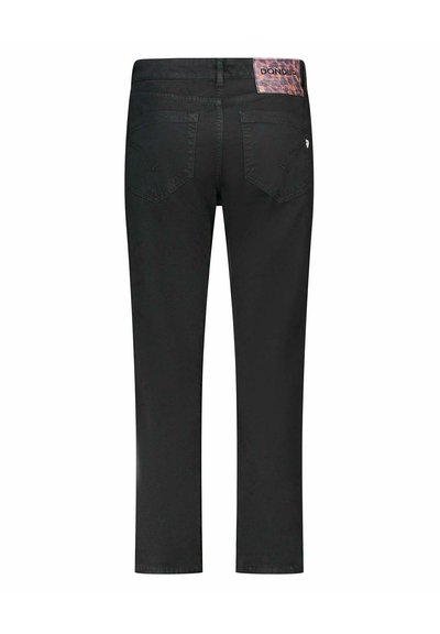 Jeans neri in cotone slim fit. Presentano due tasche posteriori, una patch con il marchio sulla vita e dettagli di cucitura a vista.