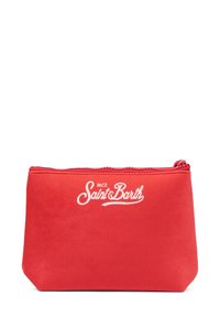 Rode tas van zacht materiaal met een ritssluiting. Voorzien van het witte "MC2 Saint Barth" logo op de voorkant. Rechthoekige vorm.