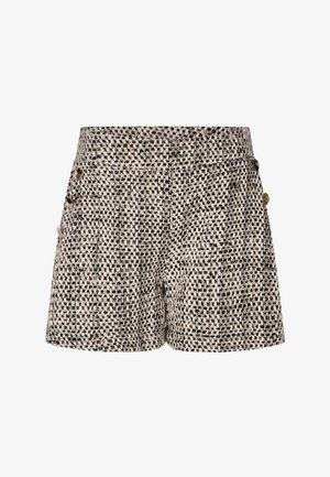 Vævede shorts i et sort og creme houndstooth mønster, med to sidelommer og geometriske messingfarvede knapdetaljer.