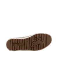Sole in gomma marrone con scanalature orizzontali e logo del cavallo in rilievo. Bordo bianco e leggero texture, progettata per aderenza e durata.